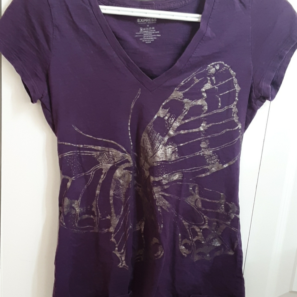 Purple short sleeves butterfly shirt